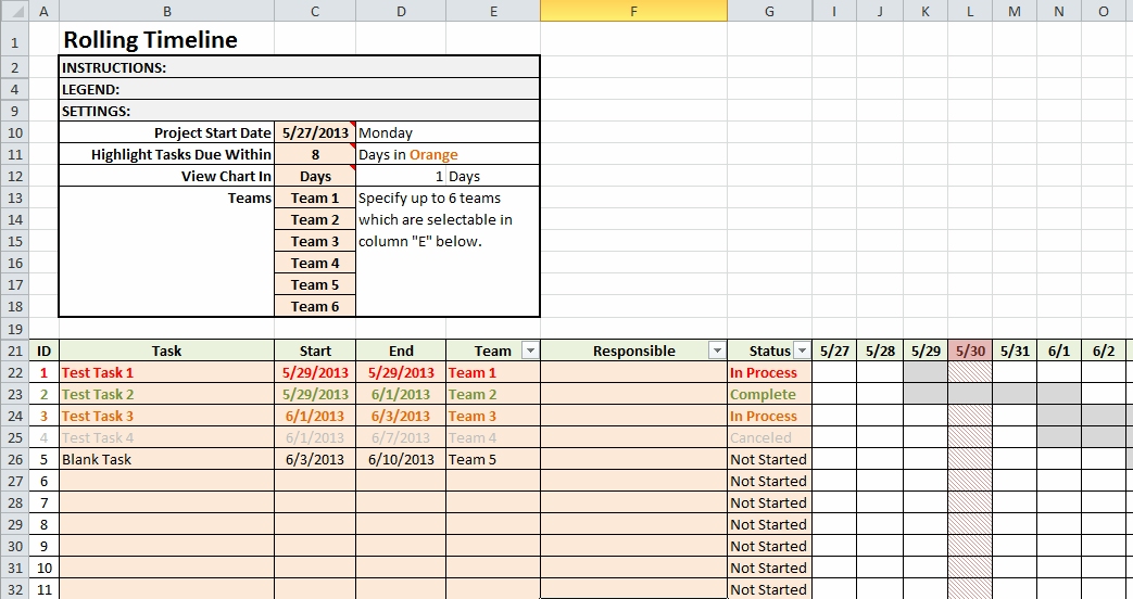Rolling Timeline Excel Template (v1.3)